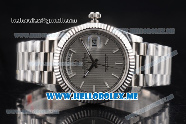 Rolex Day-Date Clone Rolex 3255 Automatic Stainless Steel Case/Bracelet with Silver Dial and White Stick Markers - Click Image to Close